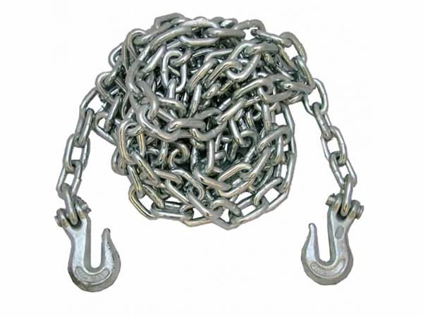 Heavy duty tow chain with two clevis hooks used to connect drag mat and tractor